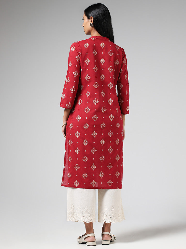 Utsa Red Geometric Printed Straight Kurta