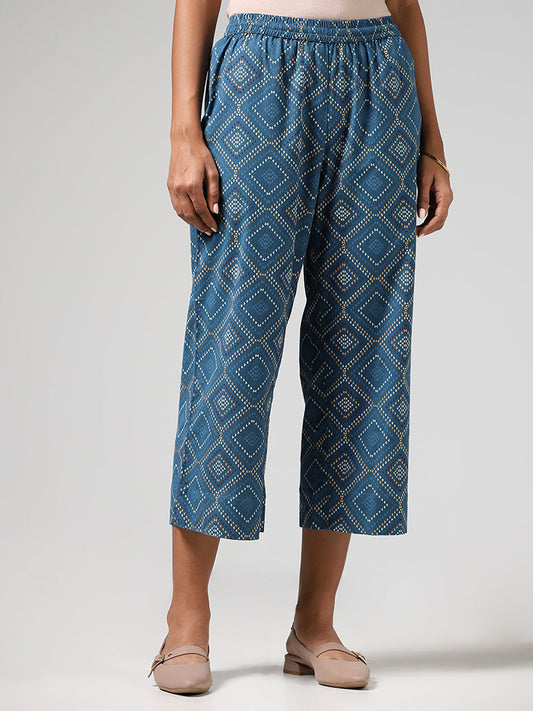 Utsa Blue Geometric Printed Pants