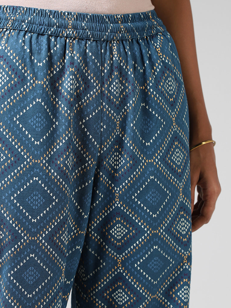 Utsa Blue Geometric Printed Pants