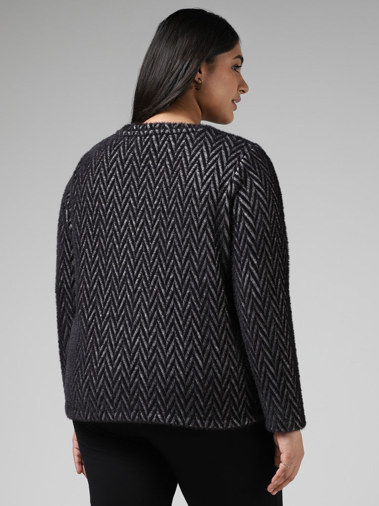 Gia Chevron Printed Black Sweater