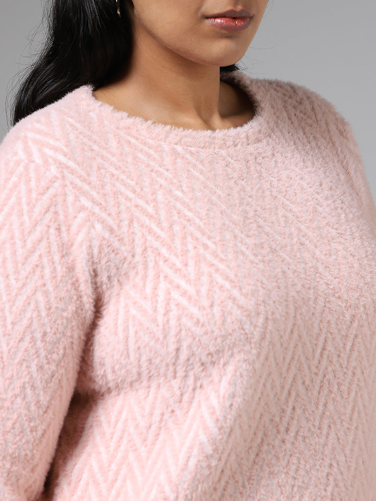 Gia Pastel Pink Chevron Knitted Fur Sweater