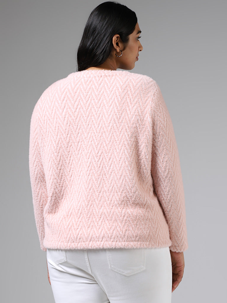 Gia Pastel Pink Chevron Knitted Fur Sweater