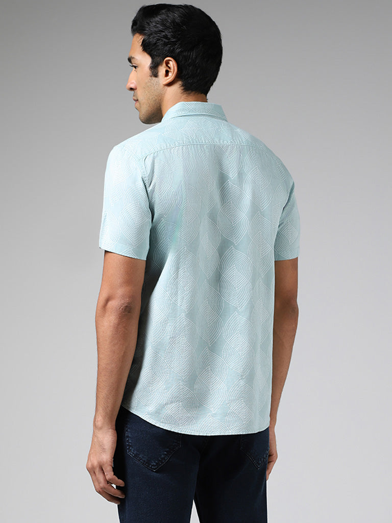 WES Casuals Sage Printed Slim-Fit Blended Linen Shirt