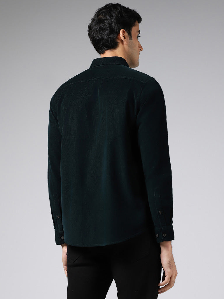 WES Casuals Emerald Green Slim-Fit Corduroy Shirt