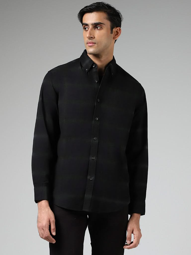 WES Casuals Black Checked Cotton Relaxed-Fit Shirt