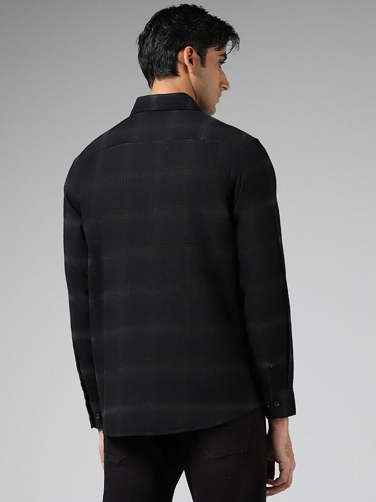 WES Casuals Black Checked Cotton Relaxed-Fit Shirt