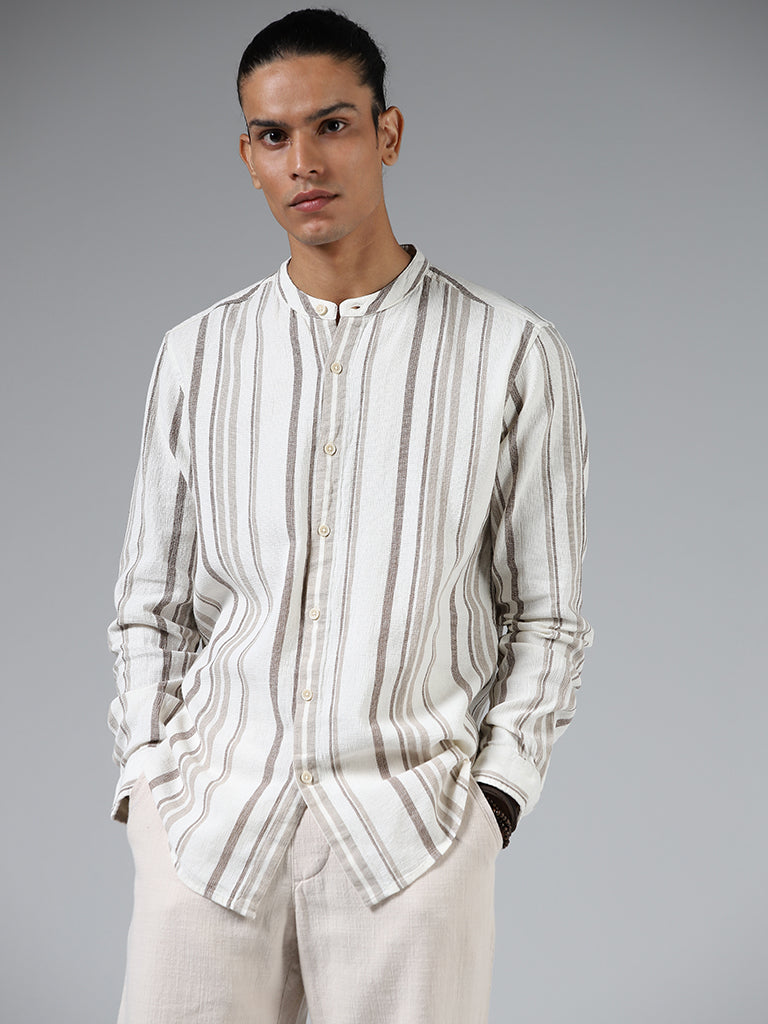 ETA Off White Striped Cotton Resort-Fit Shirt