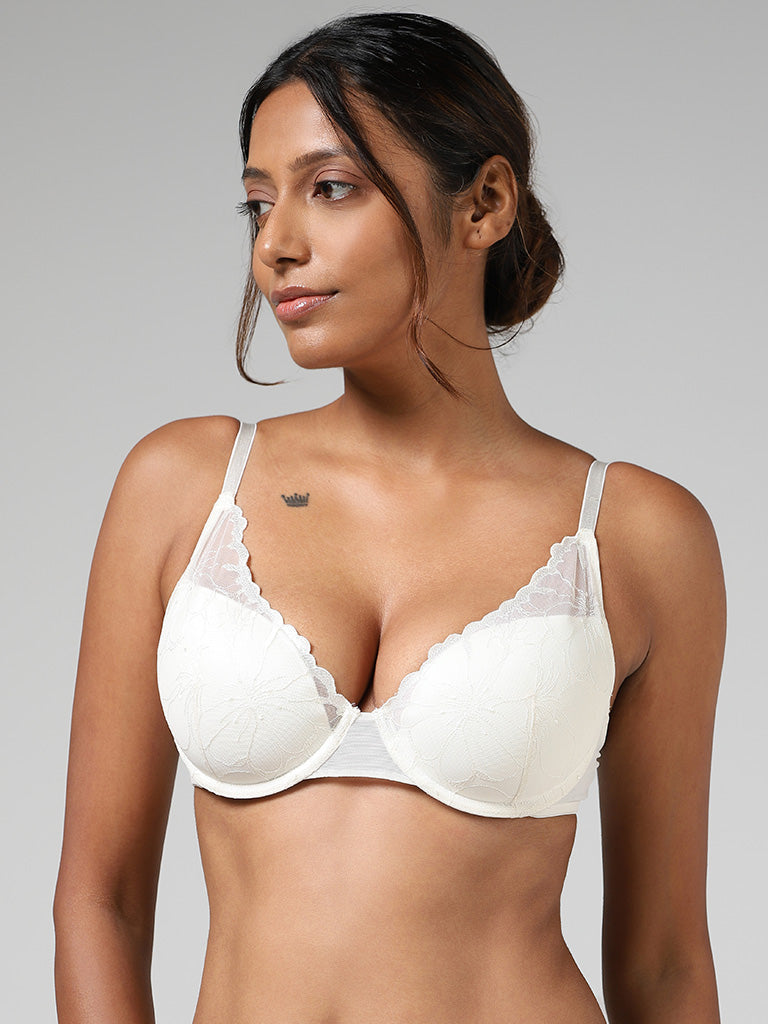 Wunderlove Off White Scalloped Lace Padded Bra