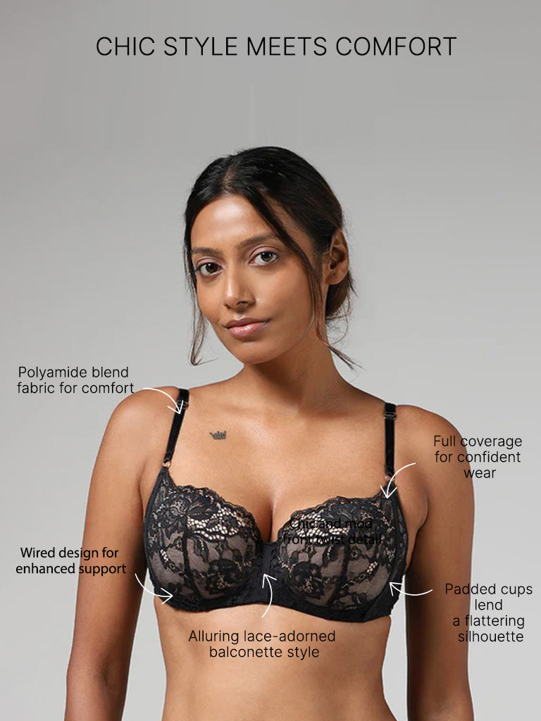 Wunderlove Black Lace Balconette Bra