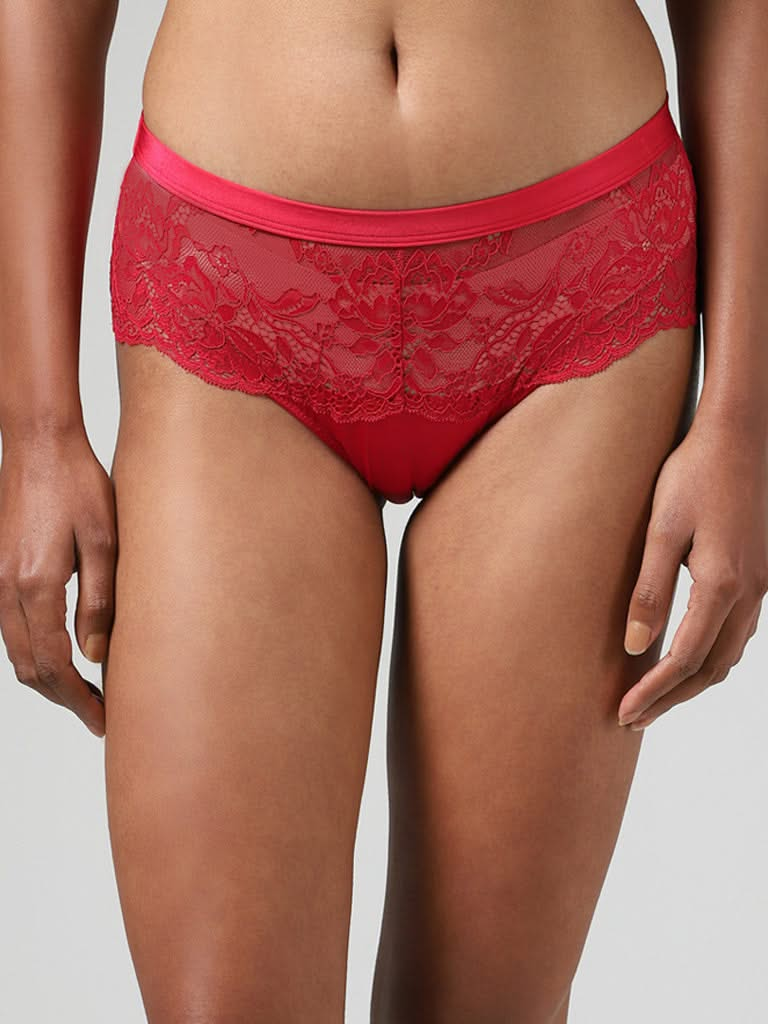 Wunderlove Magenta Lace Insert High-Leg Brief