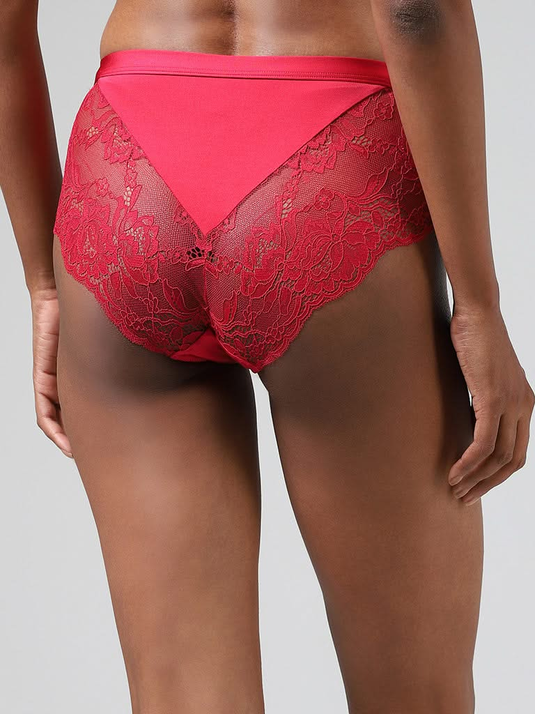 Wunderlove Magenta Lace Insert High-Leg Brief