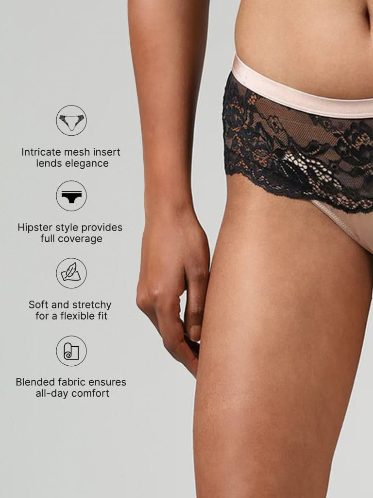 Wunderlove Black & Cream Lace Insert Brief