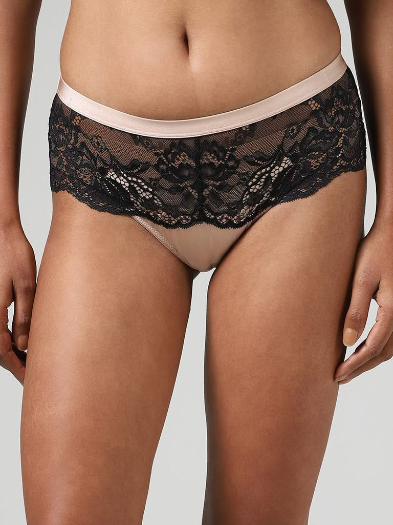 Wunderlove Black & Cream Lace Insert Brief