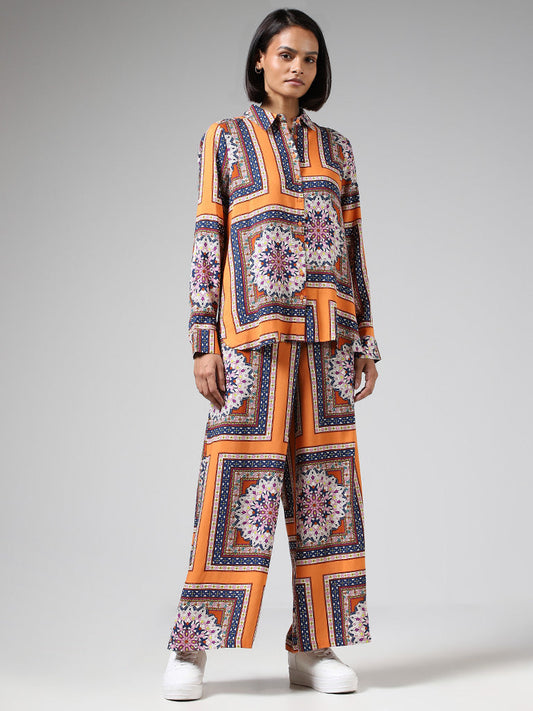 LOV Orange Multicolor Printed Shirt