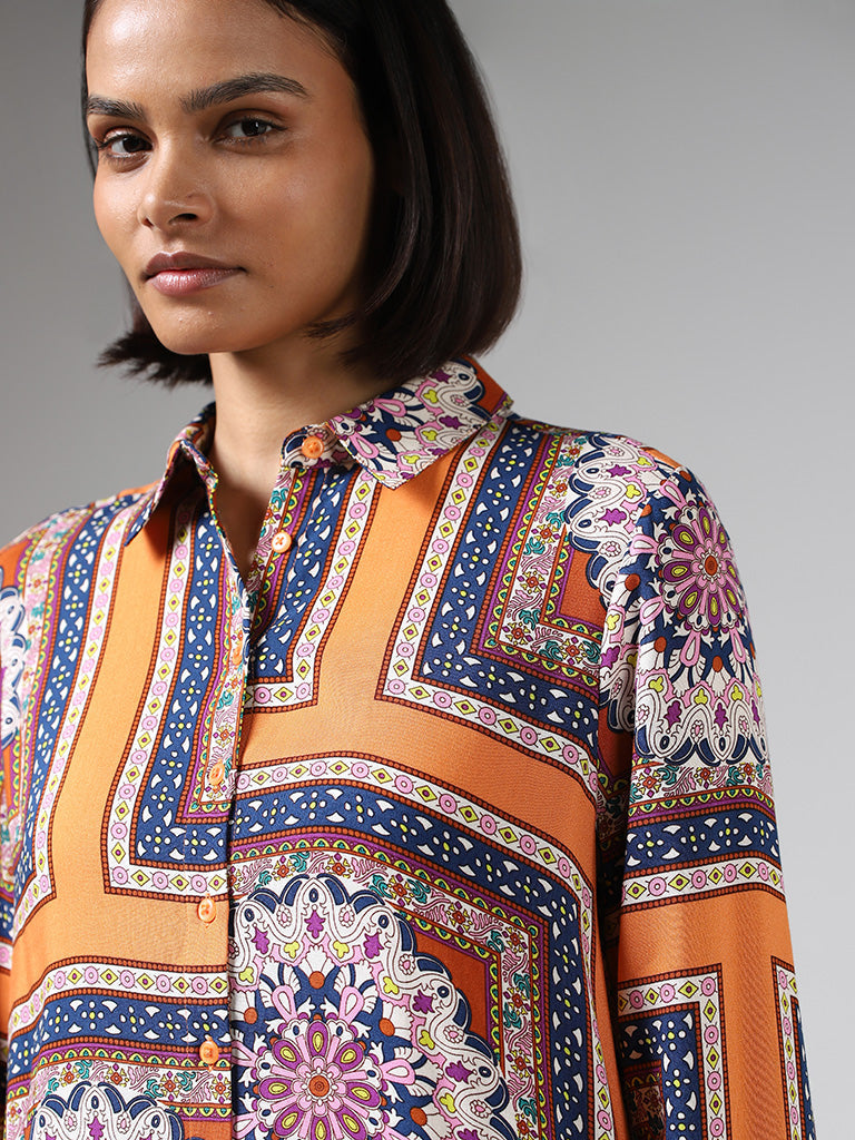 LOV Orange Multicolor Printed Shirt