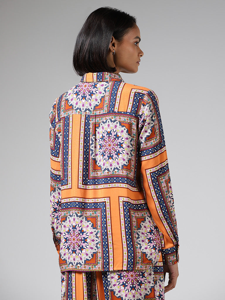 LOV Orange Multicolor Printed Shirt