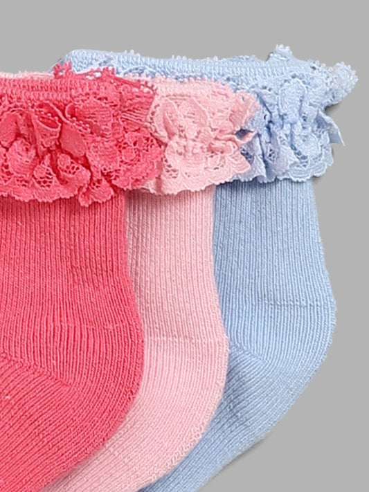 HOP Baby Multicolour Lace Detail Socks Set- Pack of 3