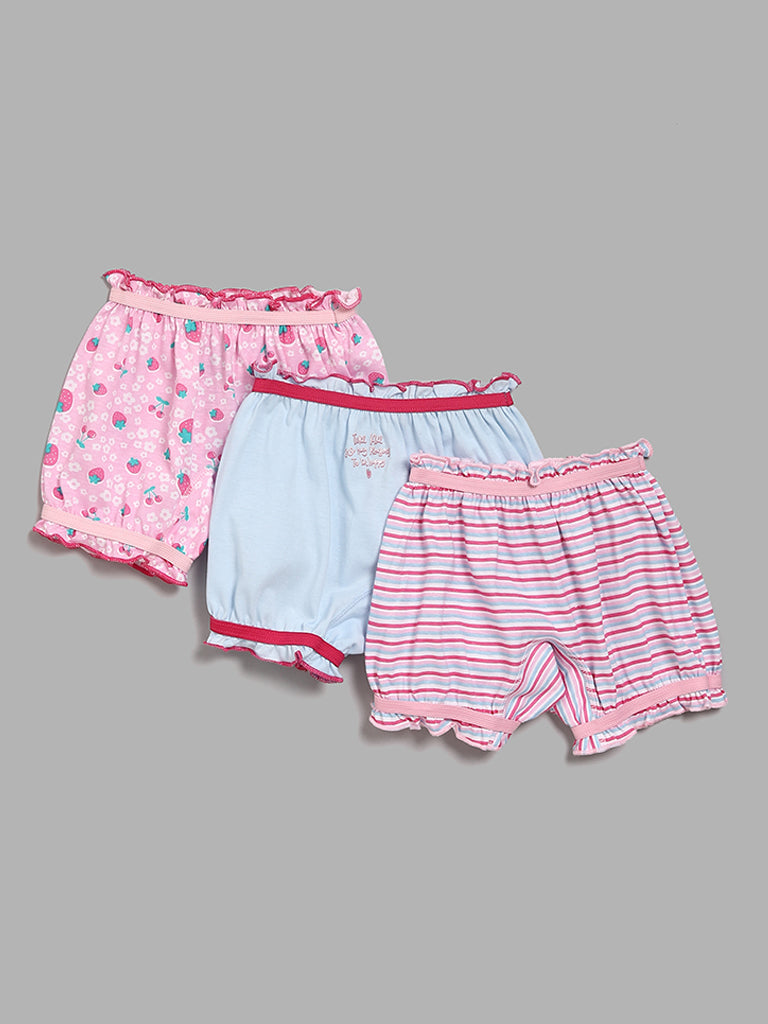 HOP Kids Printed & Striped Multicolour Bloomers - Pack of 3