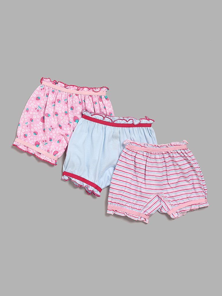 HOP Kids Printed & Striped Multicolour Bloomers - Pack of 3