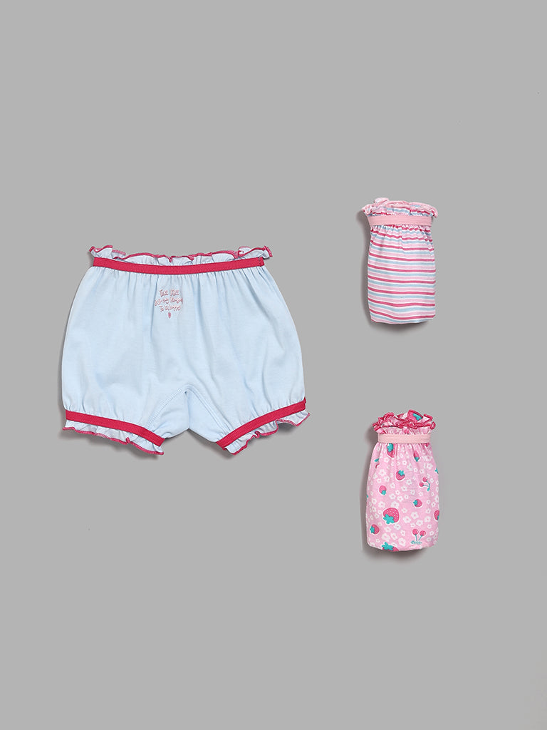 HOP Kids Printed & Striped Multicolour Bloomers - Pack of 3