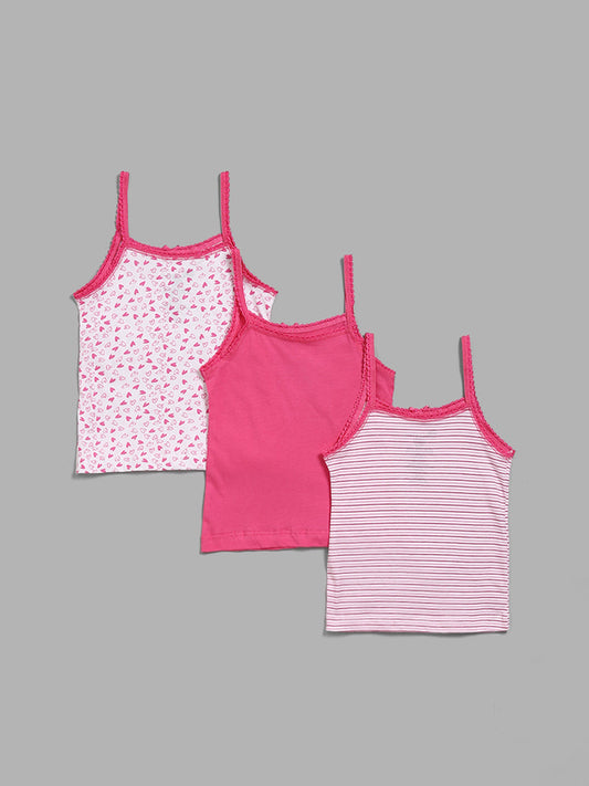 HOP Kids Pink Printed Camisoles - Pack of 3