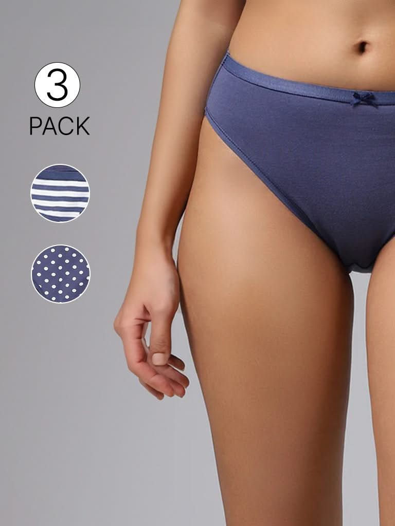 Wunderlove Blue High-Leg Briefs - Pack of 3