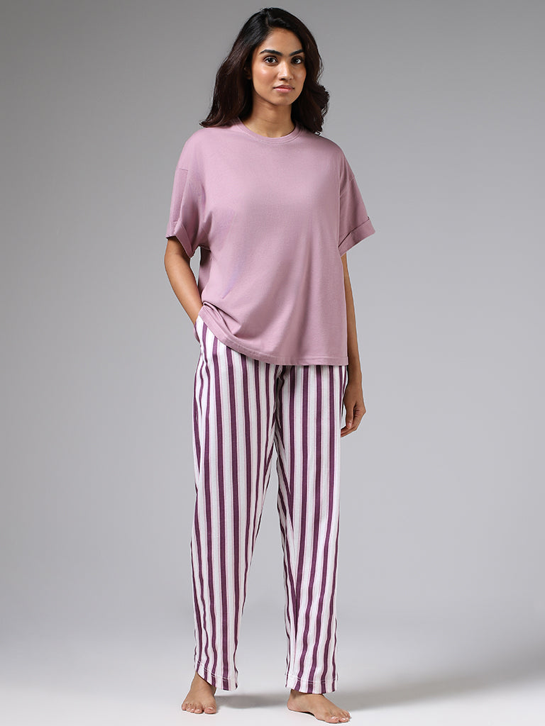 Wunderlove Dark Purple Striped Pyjamas