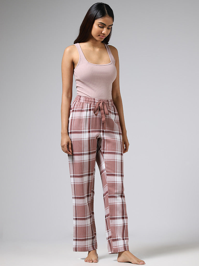 Wunderlove Dusty Rose Plaid Checked Pyjamas