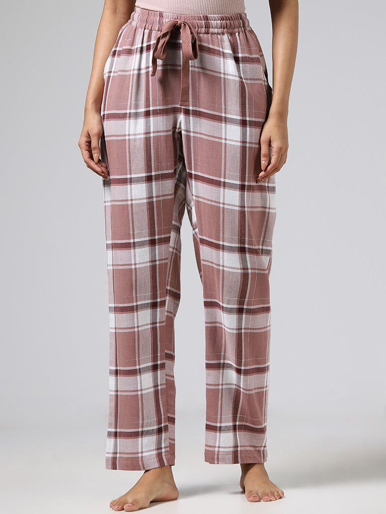 Wunderlove Dusty Rose Plaid Checked Pyjamas