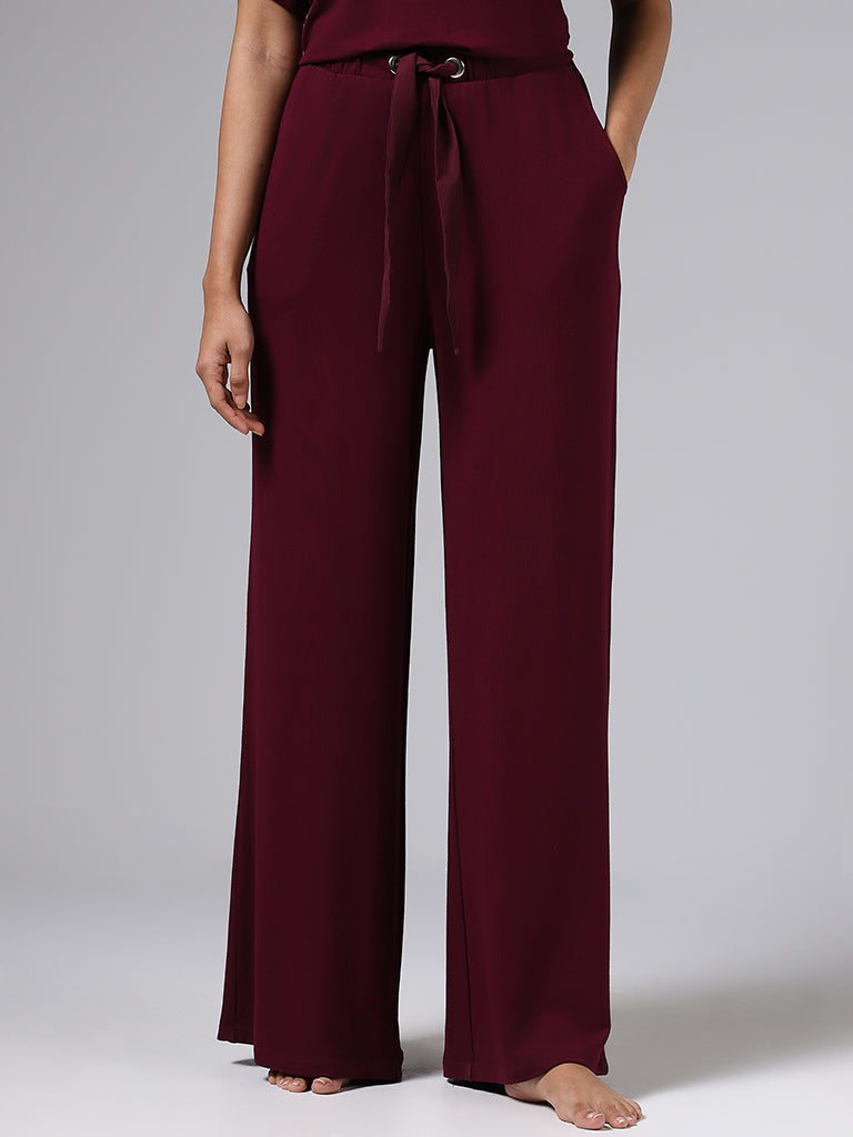 Wunderlove Solid Burgundy Supersoft Wide-Leg Supersoft Pyjamas