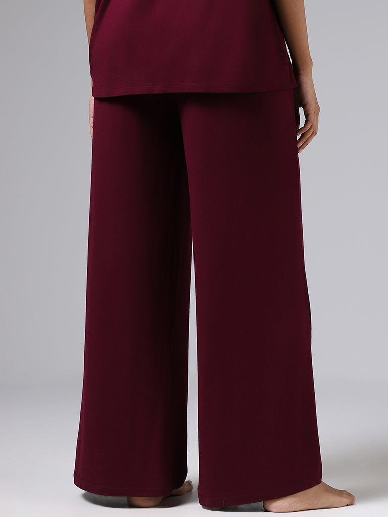 Wunderlove Solid Burgundy Supersoft Wide-Leg Supersoft Pyjamas