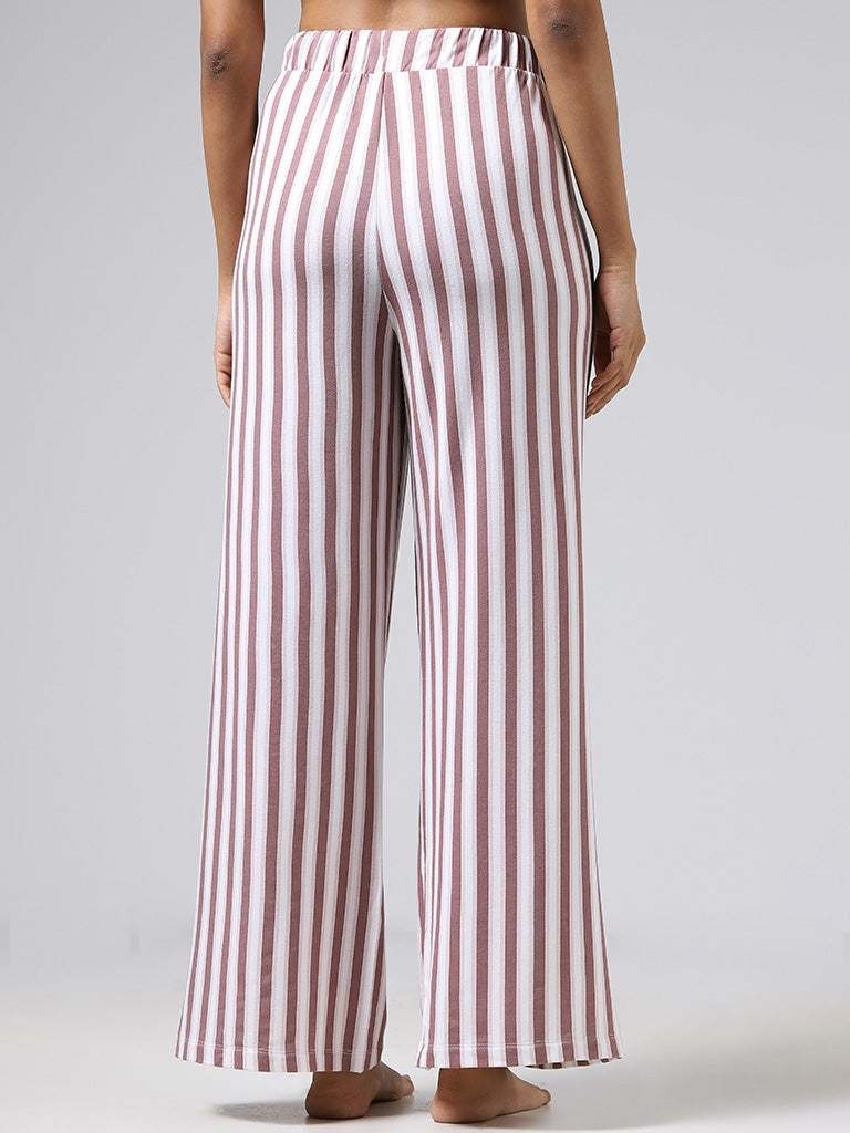 Wunderlove White & Dusty Rose Striped Supersoft Trousers