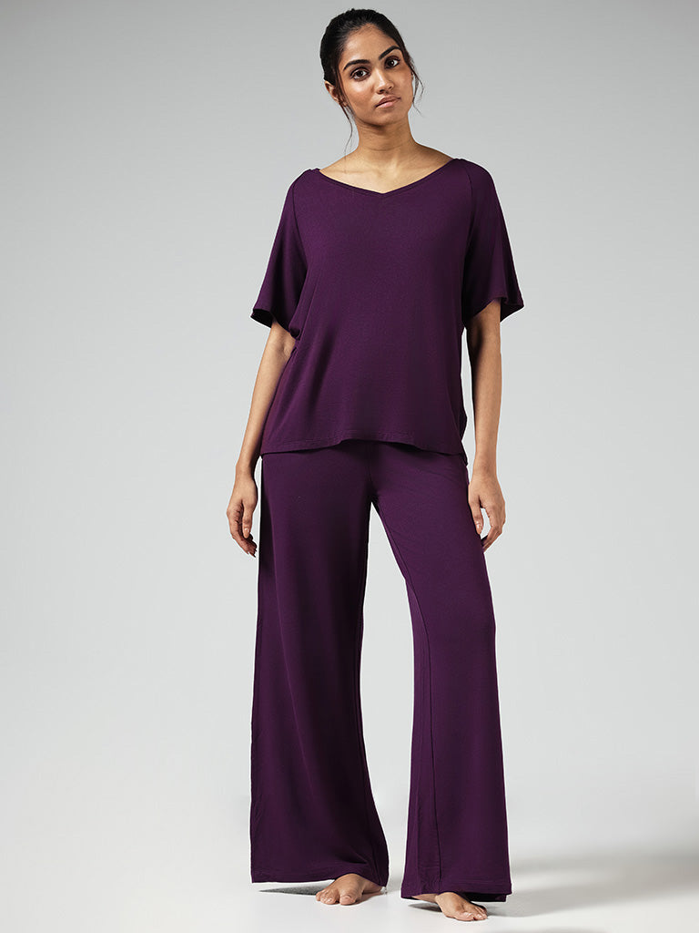 Wunderlove Solid Dark Purple Supersoft Pyjamas