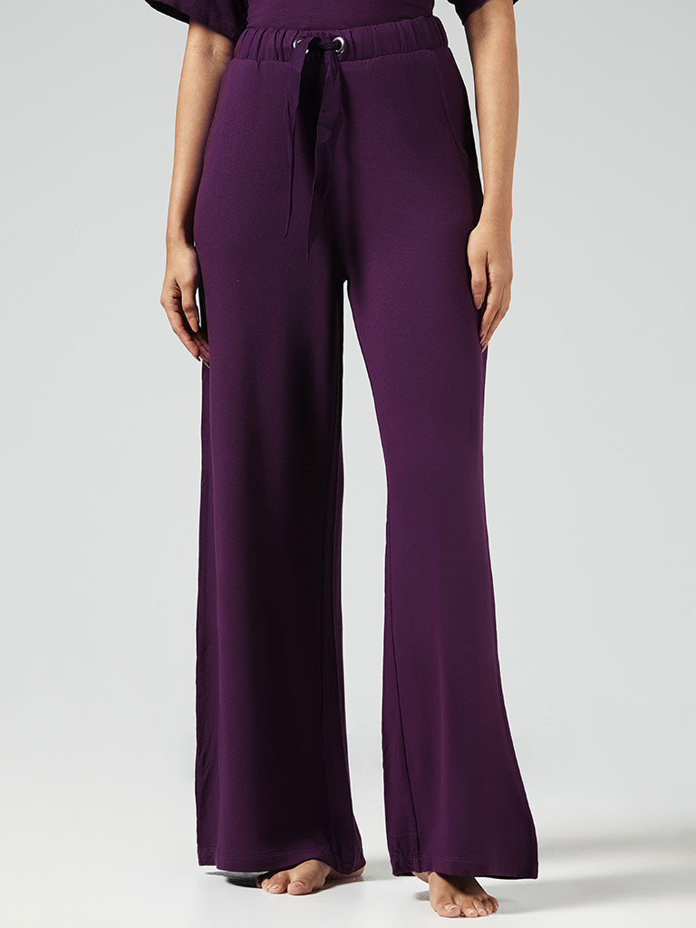 Wunderlove Solid Dark Purple Supersoft Pyjamas