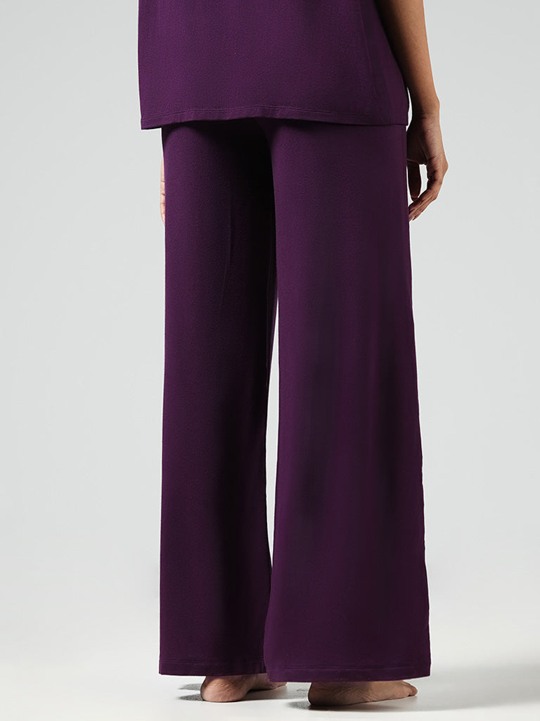 Wunderlove Solid Dark Purple Supersoft Pyjamas