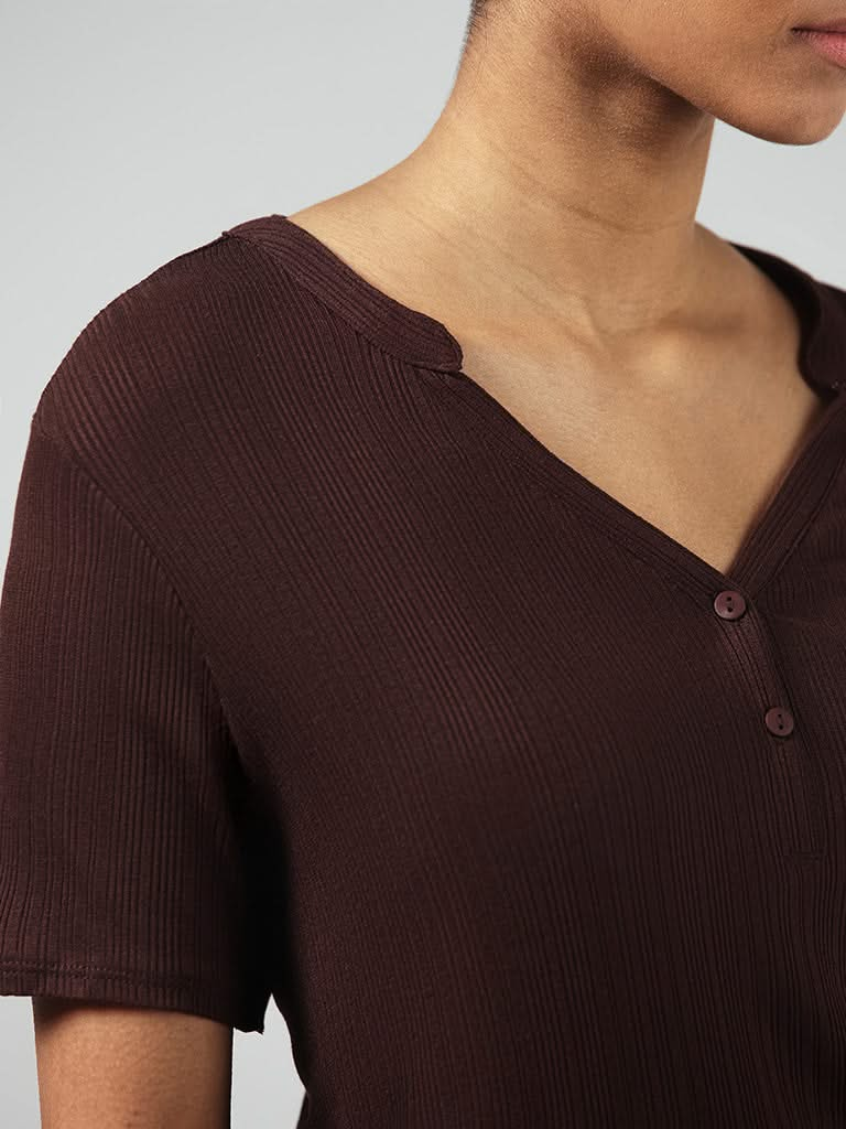 Wunderlove Dark Brown Ribbed Supersoft Top