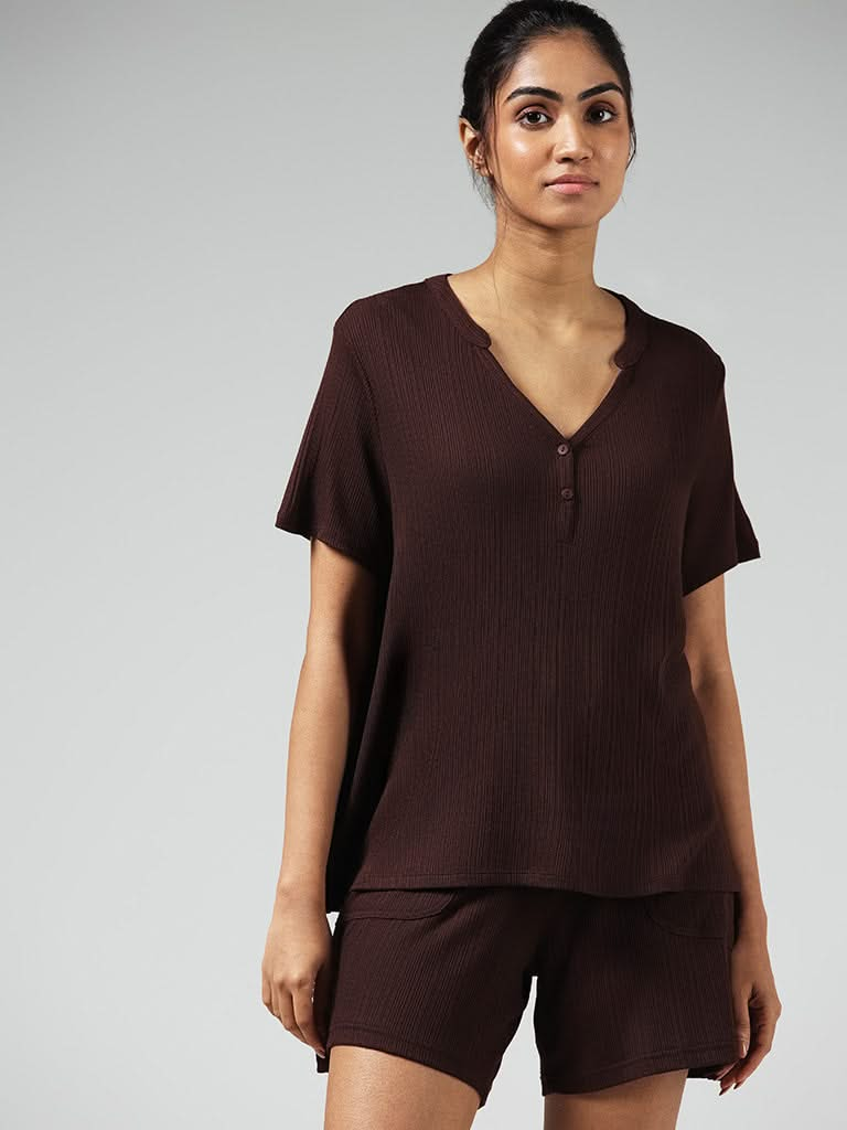 Wunderlove Dark Brown Ribbed Supersoft Top