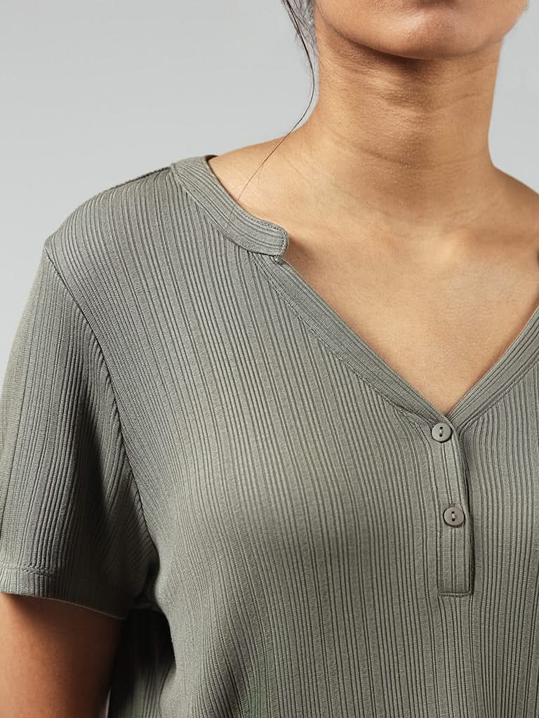 Wunderlove Olive Ribbed Supersoft Top