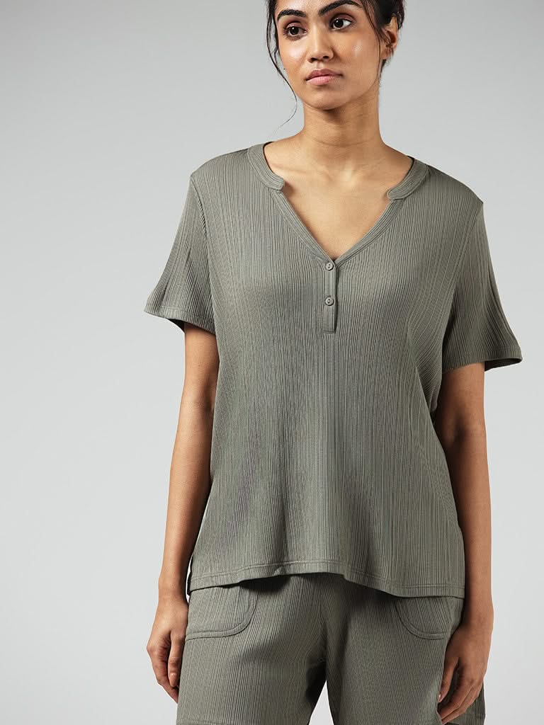 Wunderlove Olive Ribbed Supersoft Top