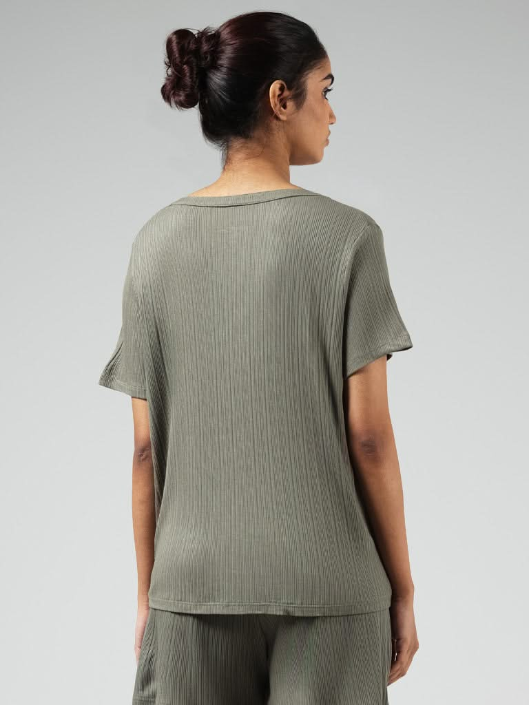 Wunderlove Olive Ribbed Supersoft Top