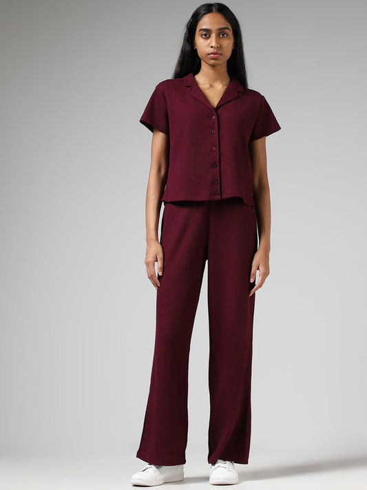 Superstar Plum Fluted Wide Leg Trousers