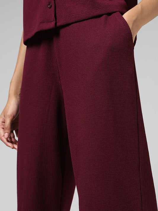 Superstar Plum Fluted Wide Leg Trousers