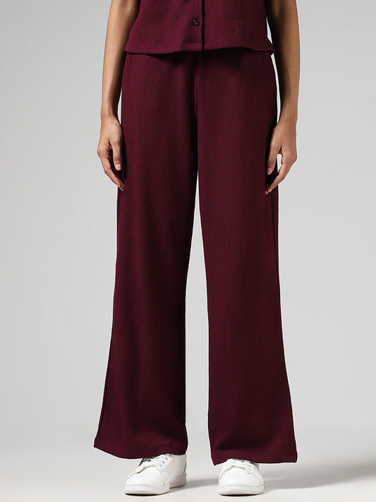 Superstar Plum Fluted Wide Leg Trousers