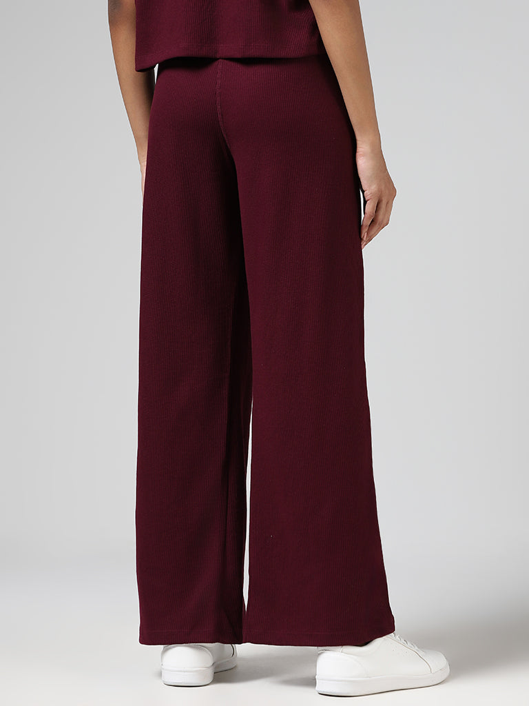 Superstar Plum Fluted Wide Leg Trousers