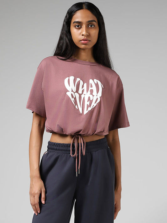 Superstar Dusty Rose Typographic Printed Drawstring Crop Top