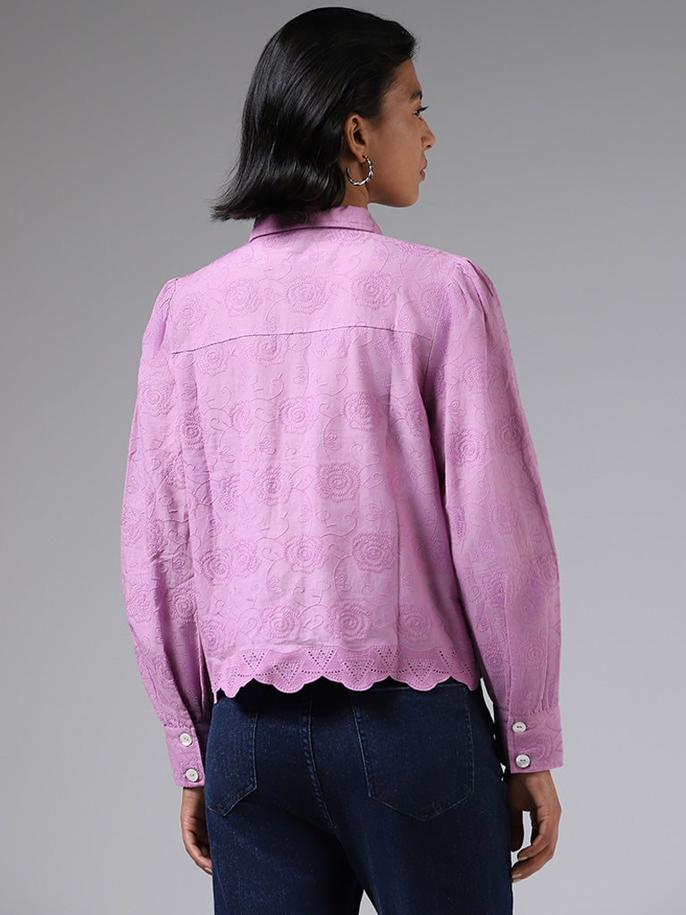 LOV Self-Embroidered Lavender Cotton Shirt