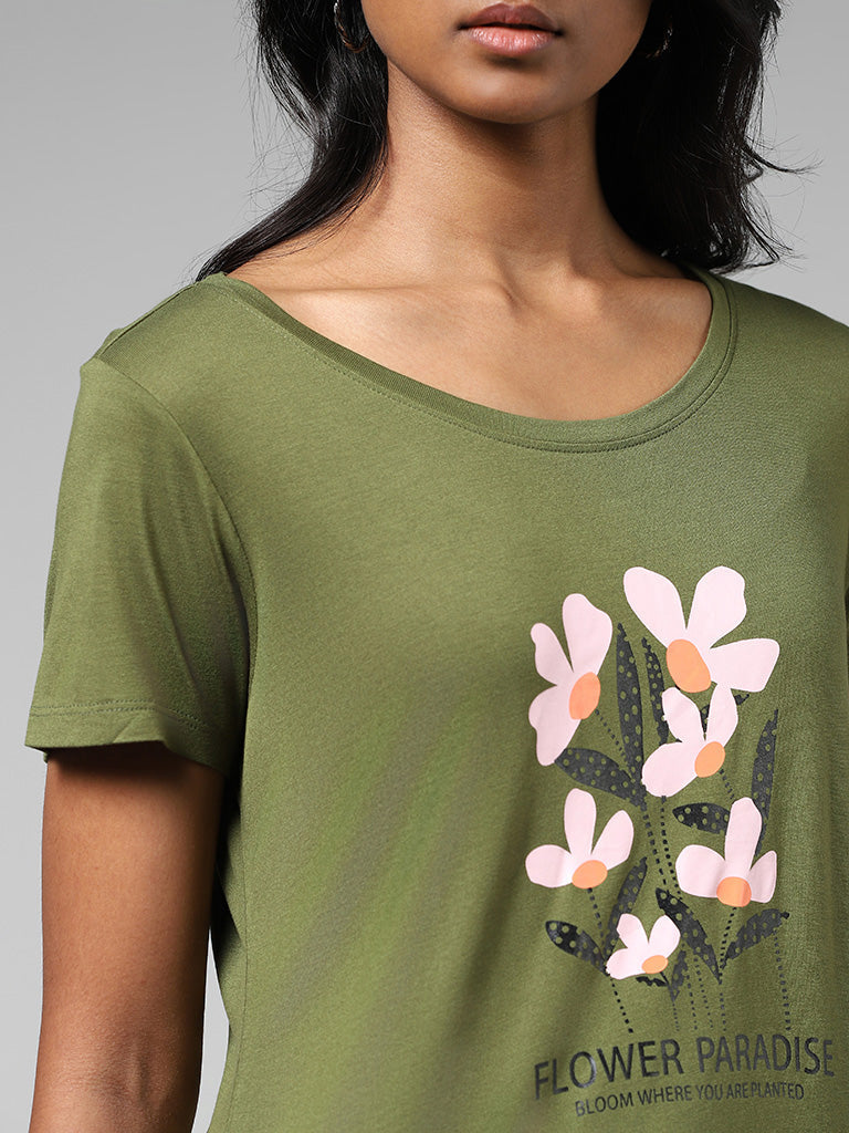 LOV Olive Printed T-Shirt