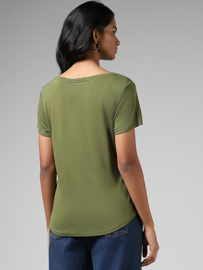 LOV Olive Printed T-Shirt