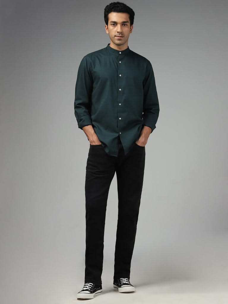 Ascot Solid Emerald Green Relaxed-Fit Linen Shirt