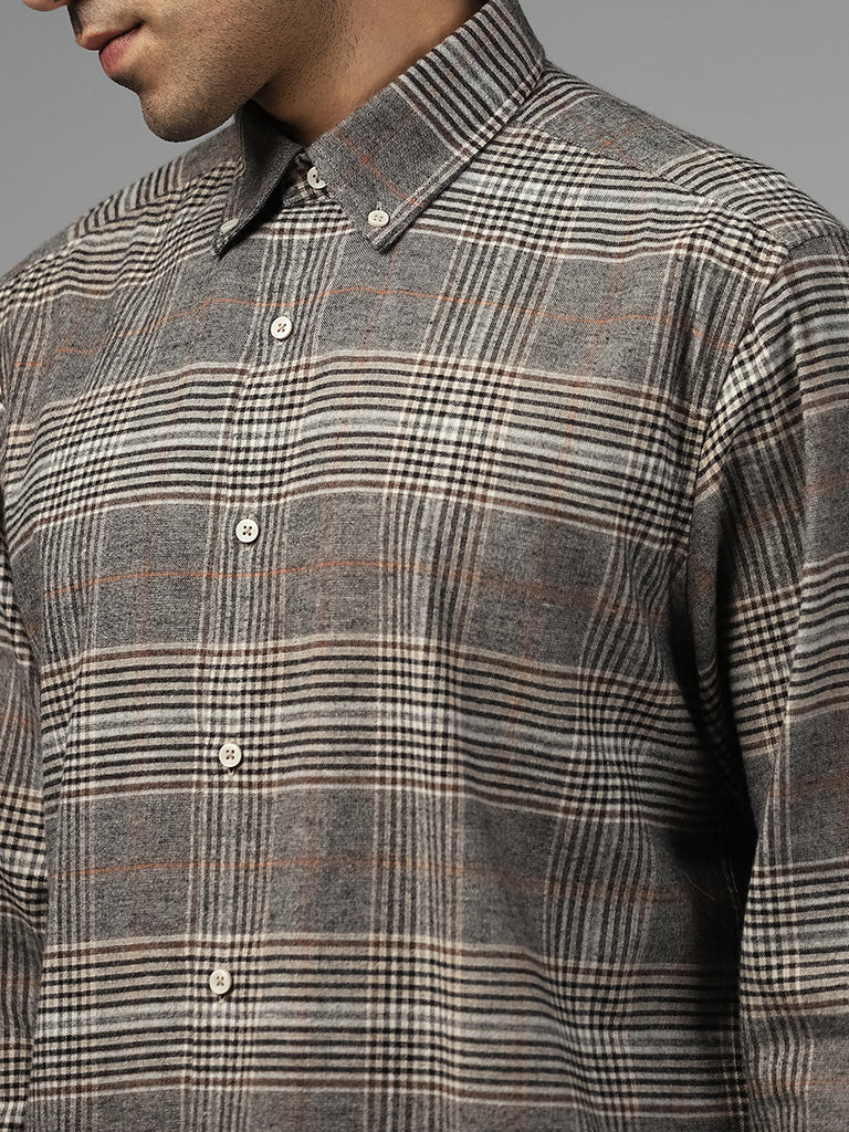 Ascot Grey Glen Plaid Checked Relaxed-Fit Shirt